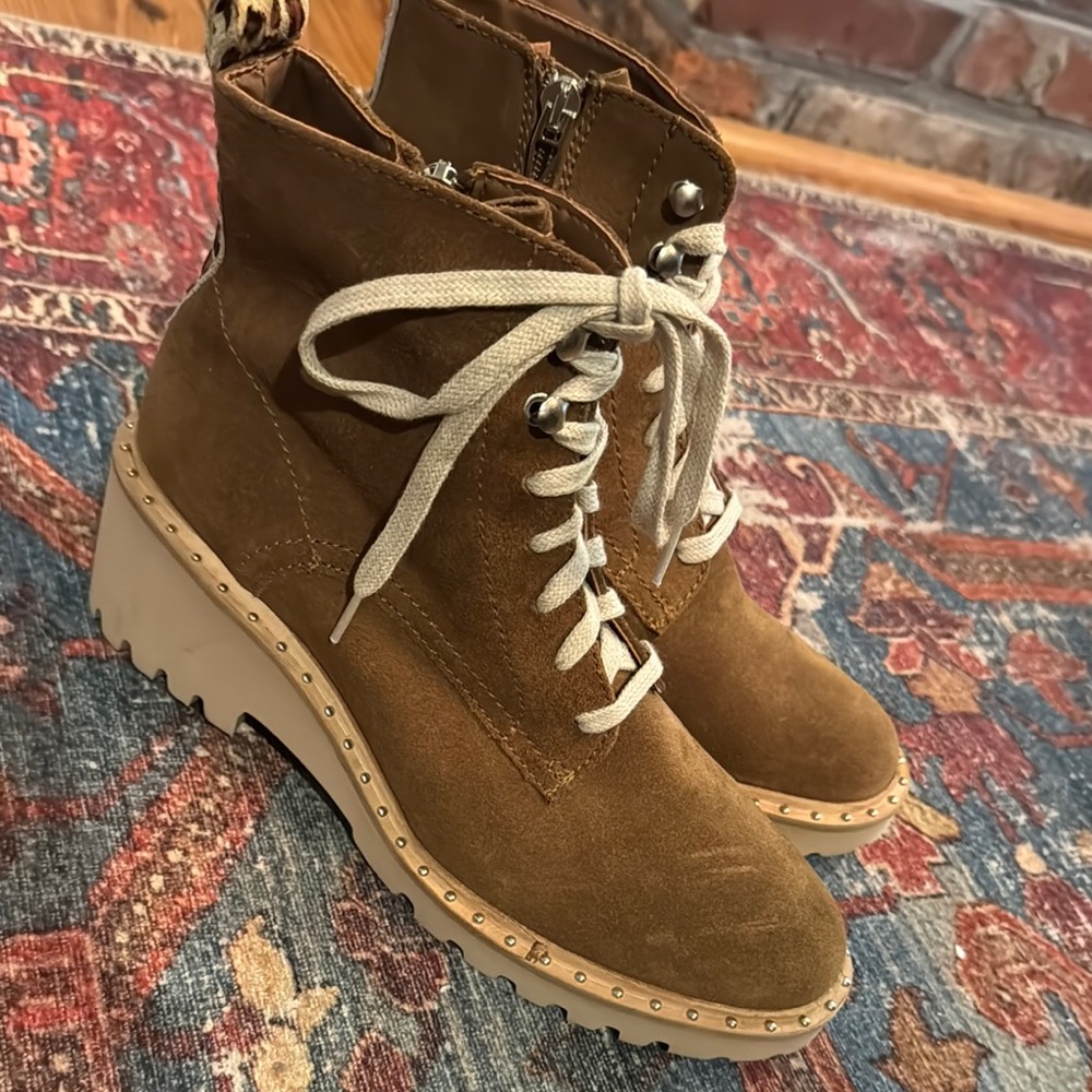 Dolce Vita Brown and Cream Lace Up Boots with Rugged Sole
